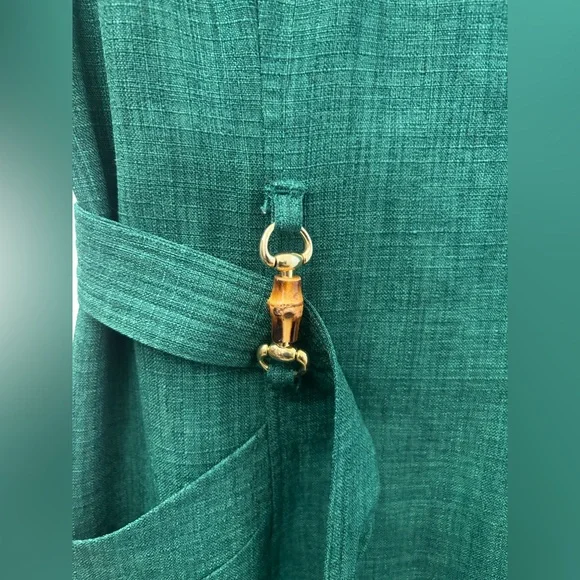 Ellen Tracy Elegant Green Sleeveless Belted Dress Size 10 - Picture 5 of 16